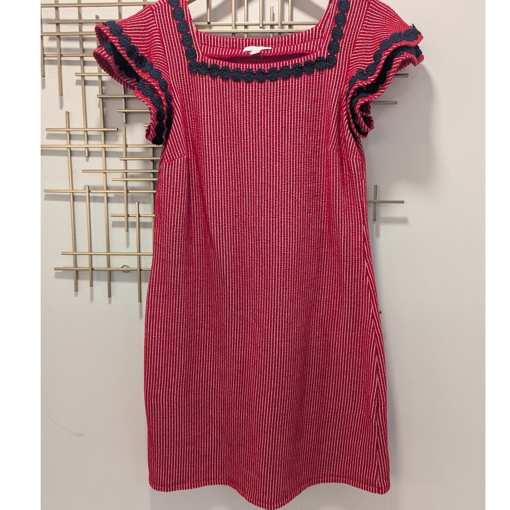 Charter Club Red and Navy Striped Ruffle Sleeve Dress